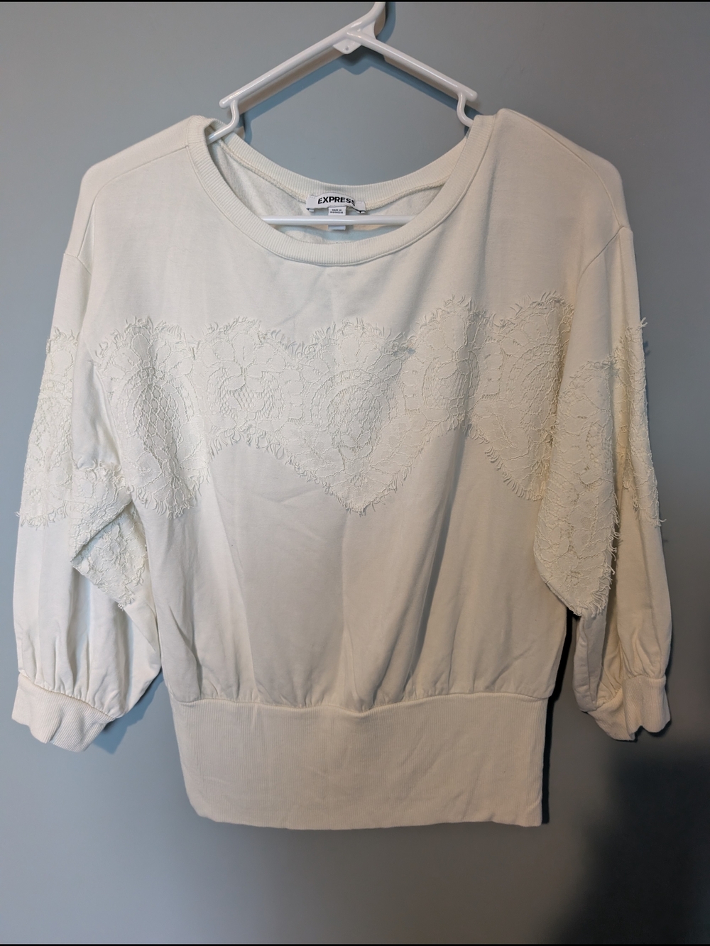 Express Ivory Lace-Trim Pullover Sweatshirt